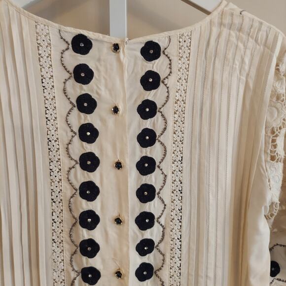 No Tags Anthro Floreat Veille Peasant Top Boho Cream Tunic Blouse Embroidered - Picture 6 of 6